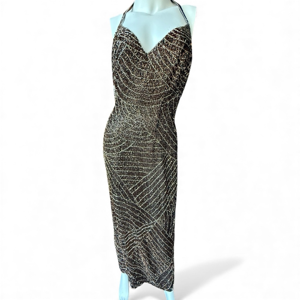 Vintage 70s/80s Disco beaded halter gown by Jeren sz8